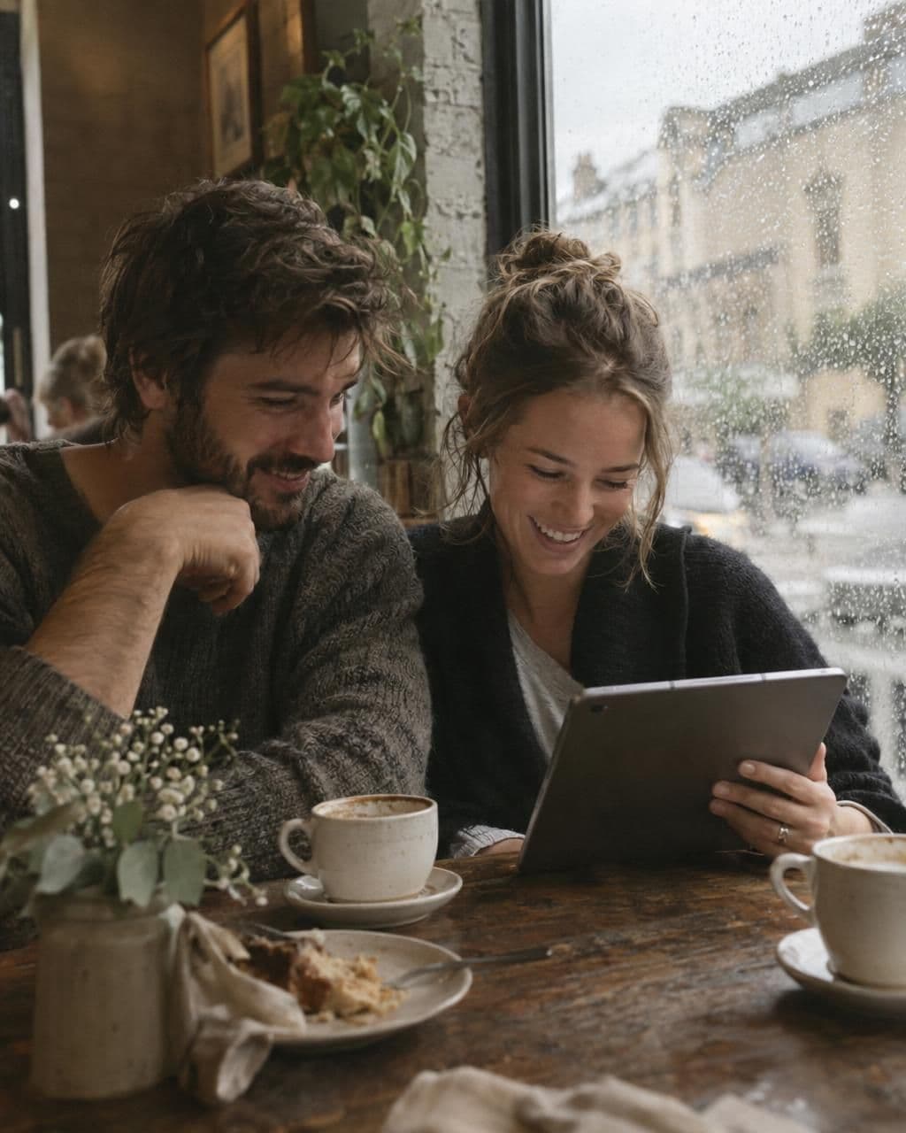 Couple reviewing their shared wedding gallery on a tablet